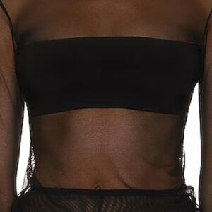 Norma Kamali Long sleeve crew neck with mesh and black.